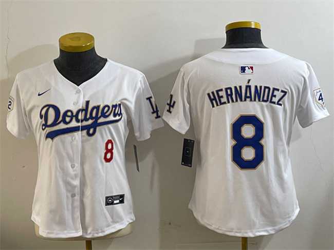 Womens Los Angeles Dodgers #8 Enrique Hernandez White 2024 Jackie Robinson Patch Limited Stitched Baseball Jersey